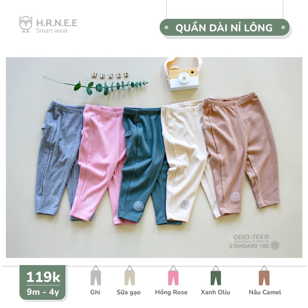 [CHÍNH HÃNG] Quần dài chất liệu nỉ lông mềm mại trẻ em Hrnee
