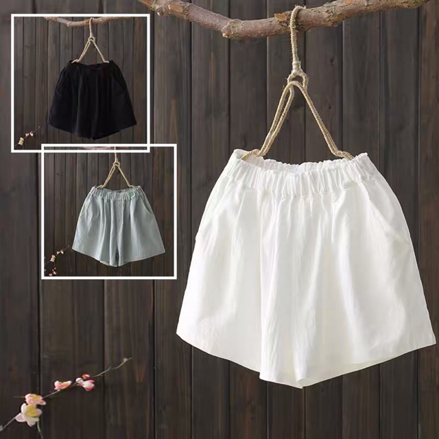 Quần đùi nữ bigsize vải thô mát (3 màu đen, trắng, bạc hà)