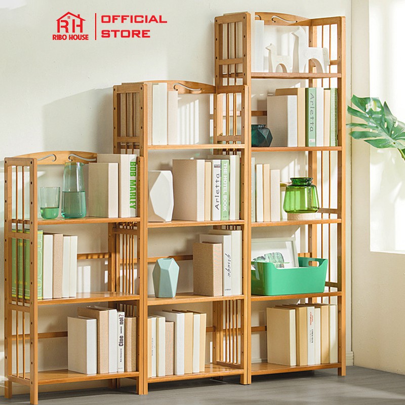 Kệ giá sách đa năng RIBO HOUSE 3 4 5 6 tầng gỗ tre tự nhiên tủ sách cho bé học sinh và người lớn RIBO69
