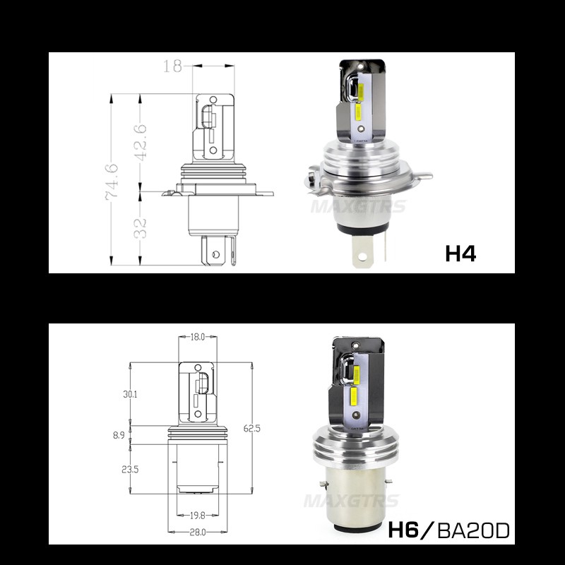 Đèn pha LED MAXGTRS  DC 11V-60V 1600LM 6500K 1860 Chip AC H4 HS1 H6 BA20D  dành cho xe máy