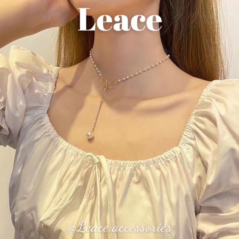 Dây chuyền nữ, vòng cổ nữ ngọc trai nhân tạo thắt nơ NL023 Leace.accessories
