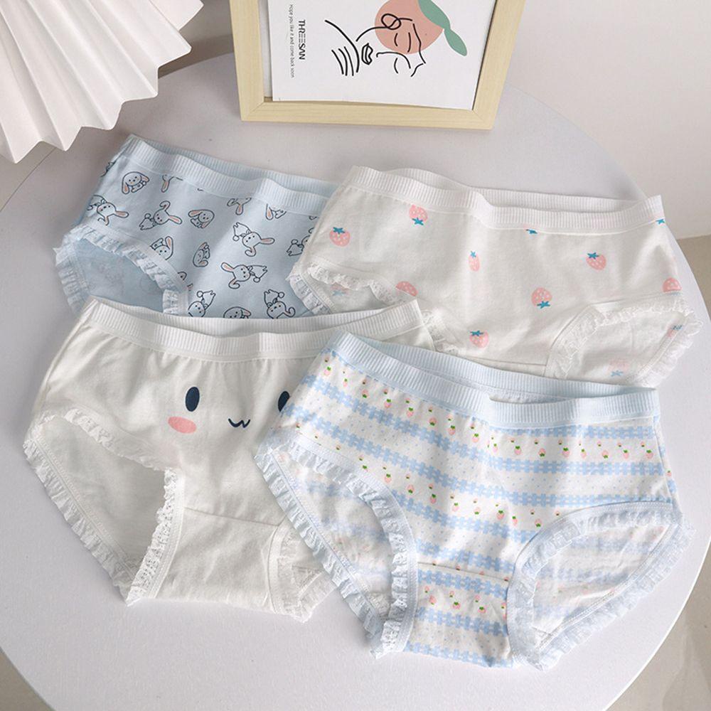 Quần Lót Cotton Mềm Mại Nhún Bèo In Hình Thỏ Lưng Vừa Đáng Yêu Thoáng Khí Cho Nữ