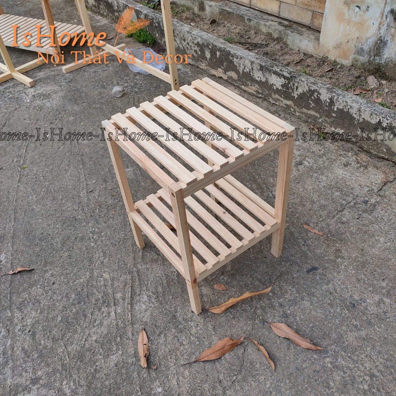 Kệ Gỗ Tab Đầu Giường 2 Tầng Tự Lắp Ráp - Gỗ Thông Tự Nhiên Mới 100%