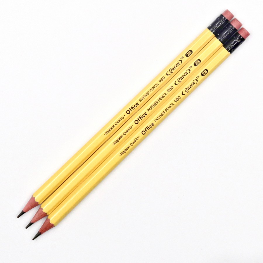 Combo 3 chiếc Bút chì Queen 2B - Viết chì gỗ có tẩy - PC980