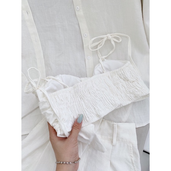 SET ÁO NƠ NGỰC + ÁO KHOÁC SƠ MI + QUẦN SHORT