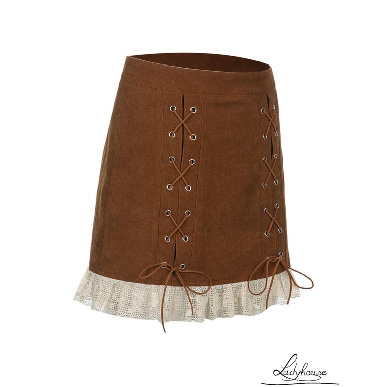 Chân Váy Chữ A Lưng Cao Dáng Ôm Phối Ren Thời Trang Cho Nữ