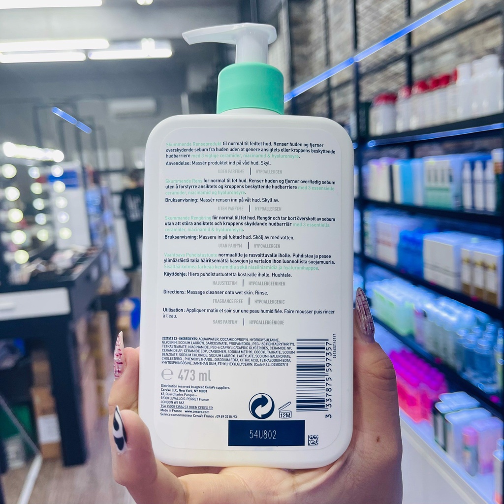 Sữa Rửa Mặt CeraVe Foaming Facial Cleanser Dành Cho Da Dầu, Hỗn Hợp - 473ml
