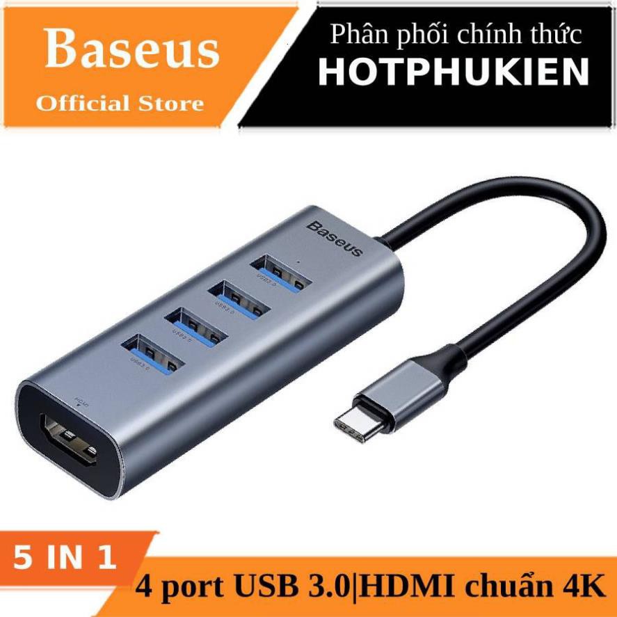 Hub chia cổng 5 in 1 Type-C ra 4 cổng USB 3.0 và HDMI chuẩn 4K hiệu Baseus Gen2 cho Macbook Pro/Smartphone - Chính hãng