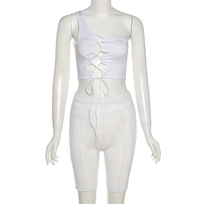 Set Áo Tank Top + Quần Short Lưng Cao Phối Ren Hoa Thiết Kế Quyến Rũ Cho Phái Nữ