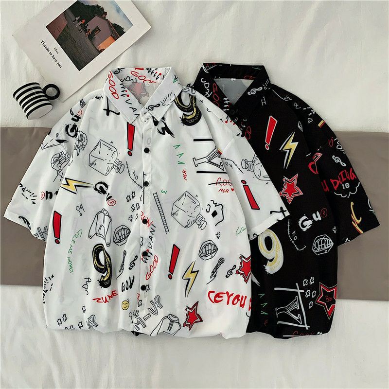áo sơ mi nữ hàn quốc form rộng in họa tiết vẽ tay unisex