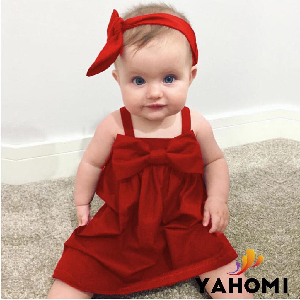 Đầm có thắt nơ màu đỏ dành cho bé gái sơ sinh