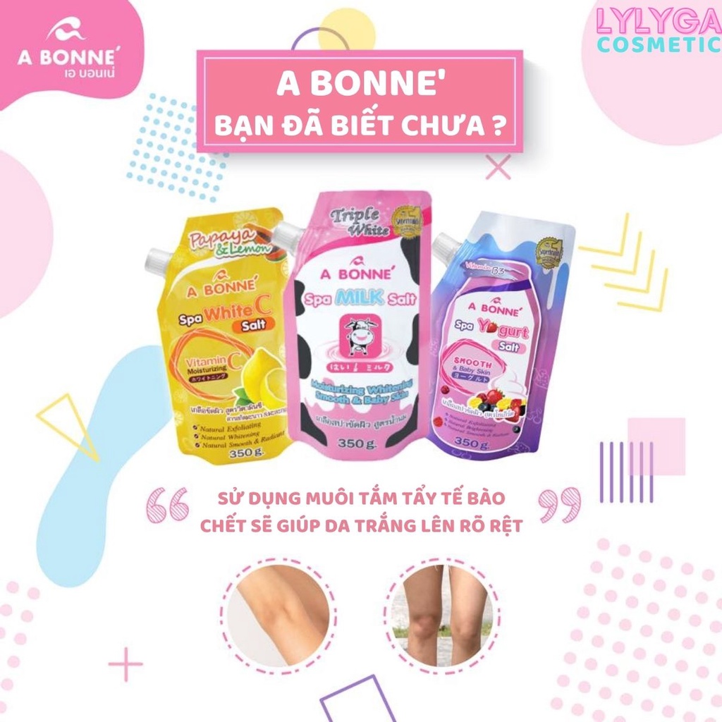 Muối tắm sữa bò tẩy tế bào chết A BONNE Spa Milk Salt 350g Thái Lan hương sữa bò, sưa chua, hoa quả vitamin C, B3 TT04