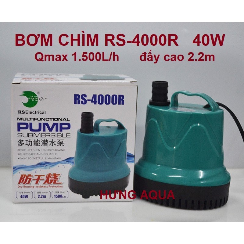 Máy bơm nước hồ cá - bơm chìm hút đáy bể cá RS từ 20W đến 60W chạy êm bền tiết kiệm điện (chính hãng)