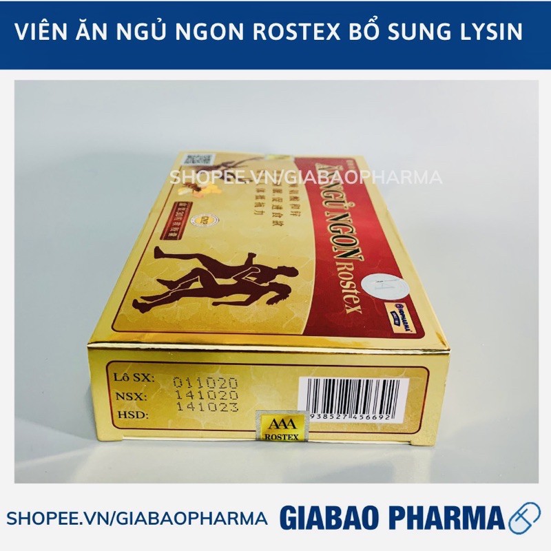 Viên Ăn Ngủ Ngon Rostex bổ sung omega 3, lysin, kẽm loại bỏ mất ngủ, căng thẳng, stress - Chai 60 viên/30 viên