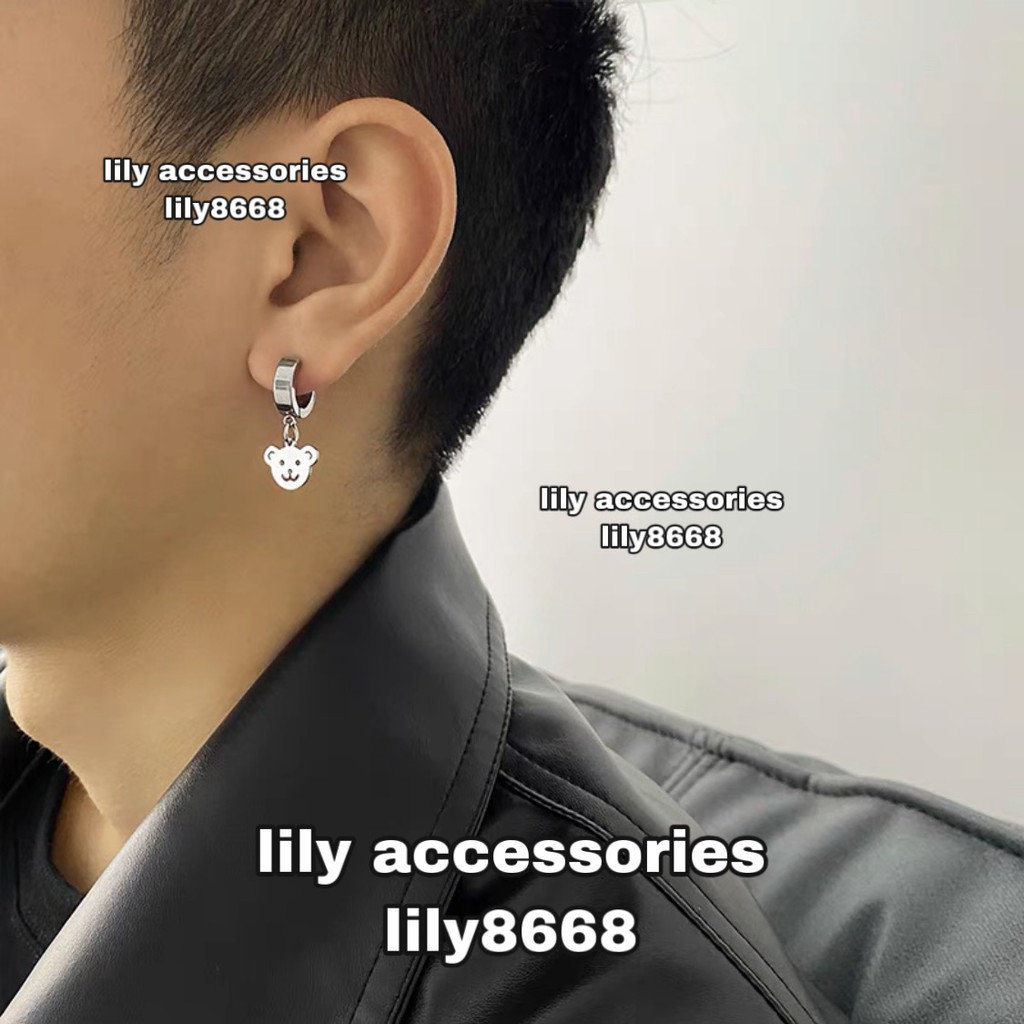 khuyên tai titan phối mặt gấu không gỉ không đen không dị ứng khuyên vành tai nam nữ