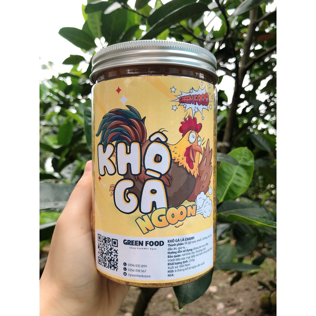 Khô Gà Lá Chanh, Gà Sấy Xé Cay Đồ Ăn Vặt Đảm Bảo Vệ Sinh An Toàn Thực Phẩm 250gram GREEN FOOD