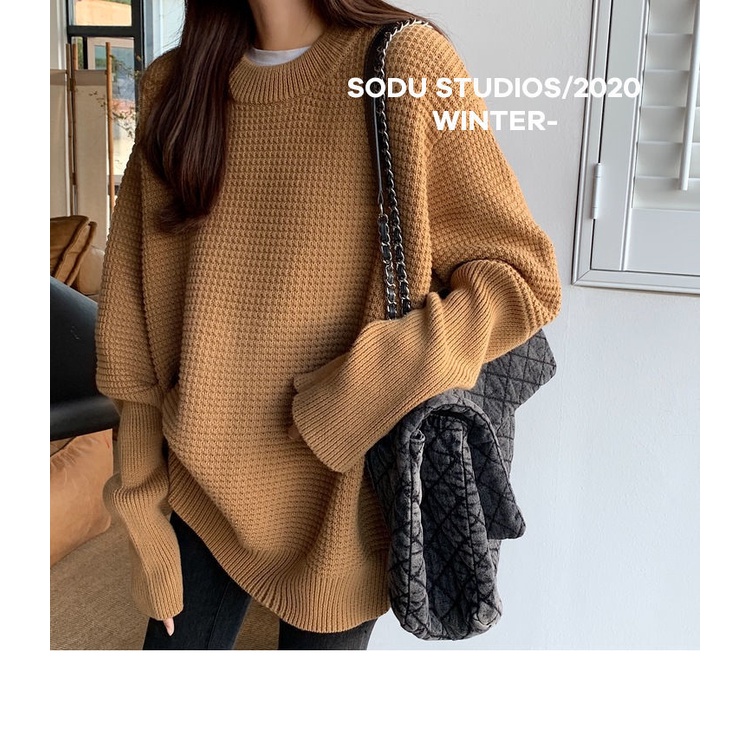 Áo sweater Cổ Tròn Dáng Rộng Màu Trơn Phong Cách Hàn Quốc Thời Trang