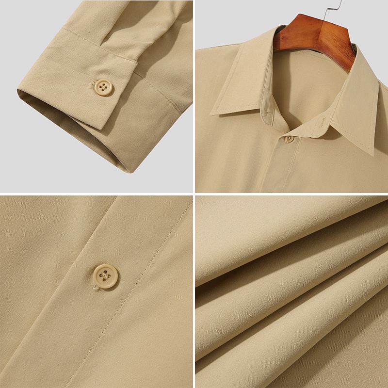 Áo sơ mi INCERUN tay dài phồng cổ bẻ cài nút thời trang cho nam