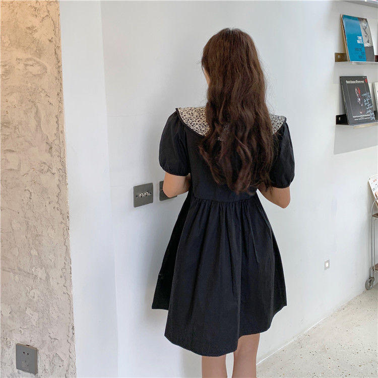 Đầm Ngắn Tay Với Thiết Kế Trơn Màu Xinh Xắn Dành Cho