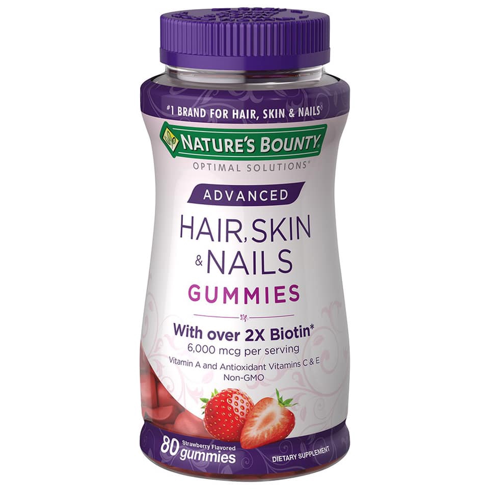 Nature's Bounty Advanced mẫu mới Kẹo dẻo Hair, Skin & Nails Gummies with over 2X biotin 80 viên