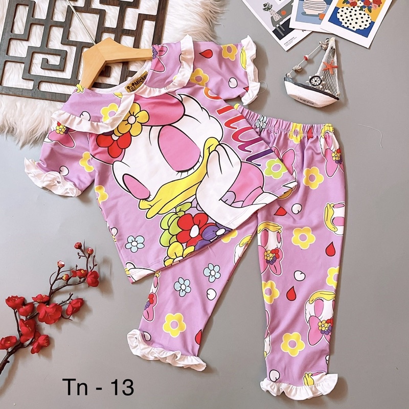 Đồ bộ pijama bé gái áo cộc quần dài thun lạnh 3D co giãn 4 chiều mềm mát mặc nhà mặc ngủ 22-42kg