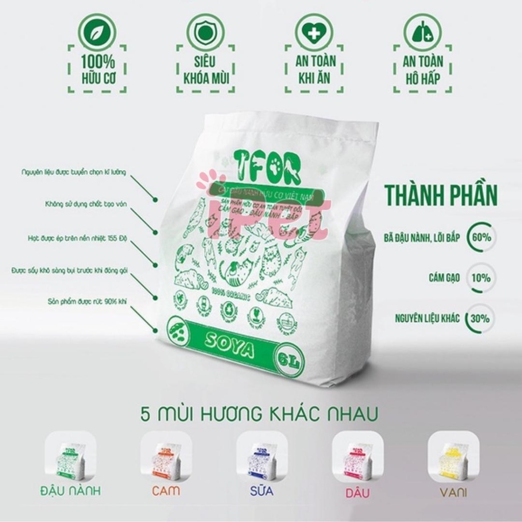 Cát Vệ Sinh Cho Mèo Đậu Nành Hữu Cơ TFOR 6L Tan Trong Nước Đổ Bồn Cầu Được - iPet Shop