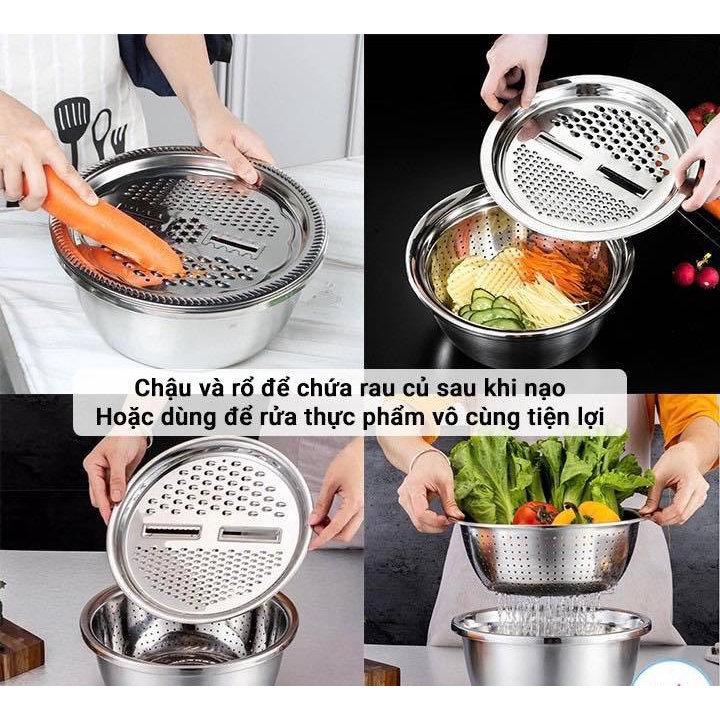 Bộ rổ Inox Kèm Nạo Rau Củ Inox 3 Chi Tiết Siêu Tiện Dụng