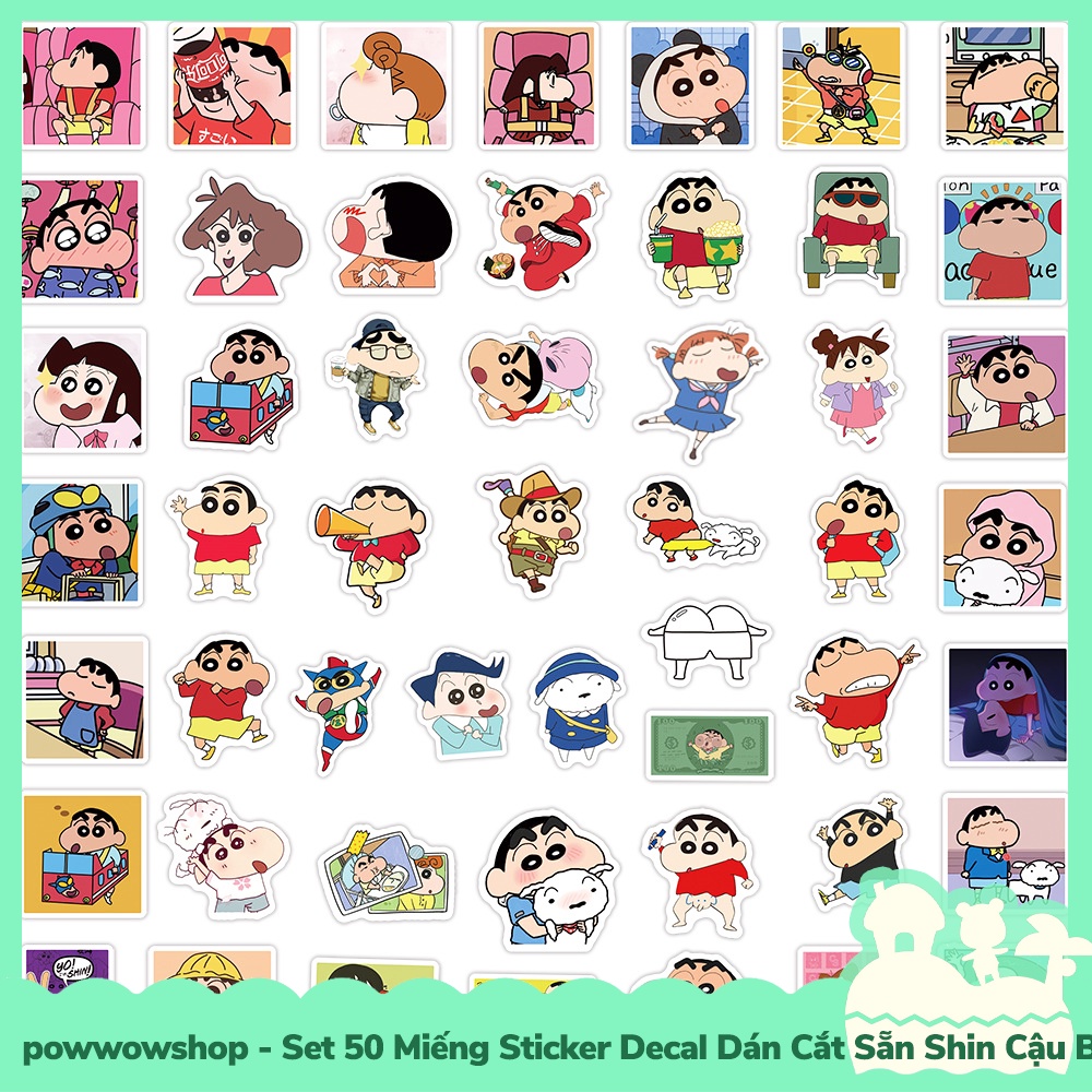 [Sẵn VN - Hỏa Tốc] Set 50 Miếng Sticker Decal Cắt Sẵn DIY Dán Trang Trí Vật Dụng Mẫu Shin Cậu Bé Bút Chì Shiny Life