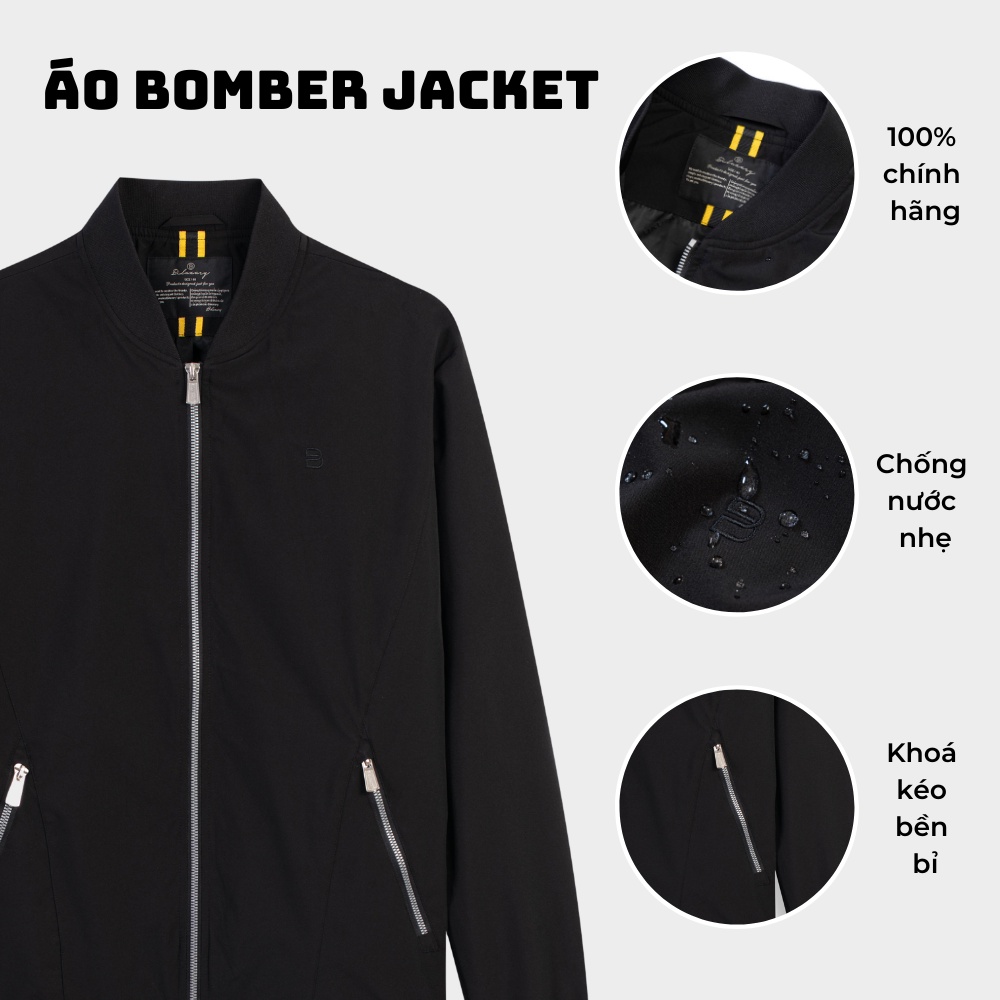 Áo khoác nam bomber Biluxury kháng khuẩn chống nước chống gió chống tia UV form suông trẻ trung 5AG2T007DEN