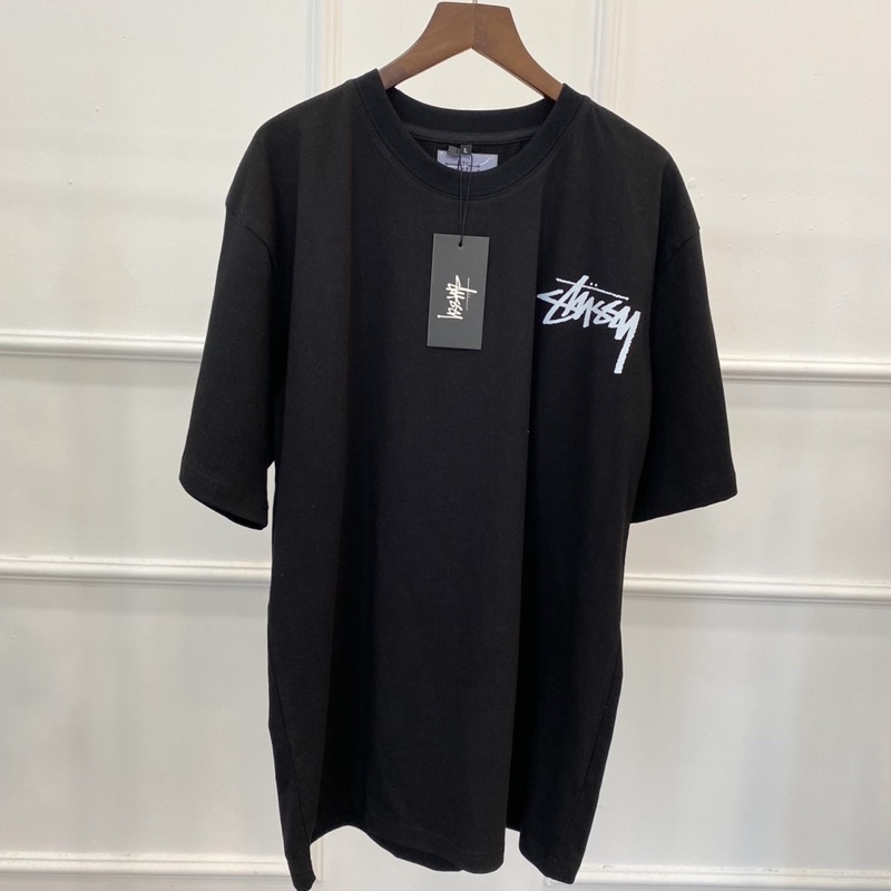 Áo Thun Stussy Bape Tay Lở  Màu Đen Hoạ Tiết Vương Miệng Logo Ngực Vintage