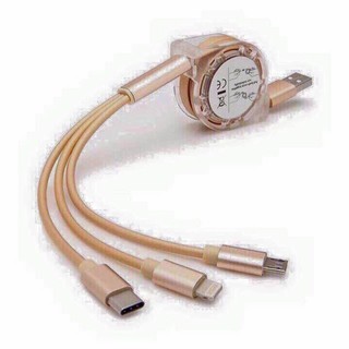 Cáp sạc 3 đầu dây dù gồm microUSB, lightning, Type-C siêu bền B66
