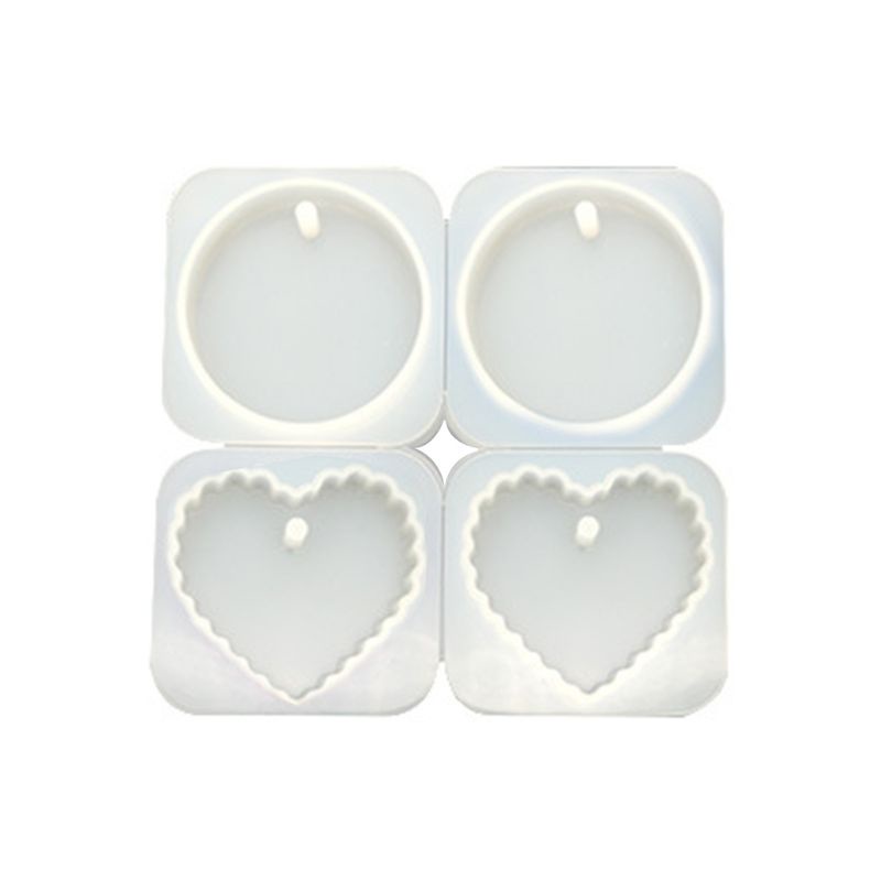Bộ 4 Khuôn Silicone Tạo Hình Làm Mặt Dây Chuyền Hình Tròn / Trái Tim / Gợn Sóng
