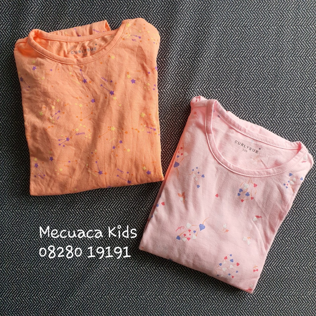 [120] Bộ dài tay cotton mỏng co giãn mặc nhà thu đông Curlysue màu cam, hồng cho bé gái xuất Hàn dư xịn