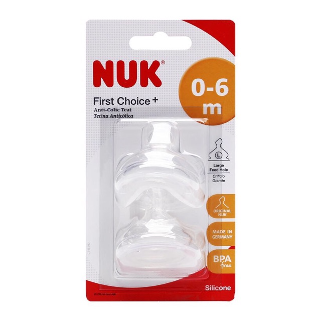 Núm ty silicon Nuk các sz M-L cho bé từ 0-6m và 6-18m dùng cho bình cổ rộng và cổ nhỏ - Đức