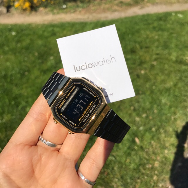 Đồng hồ Nam Casio A168WEGB-1BDF, đồng hồ chính hãng, full đen viền vàng