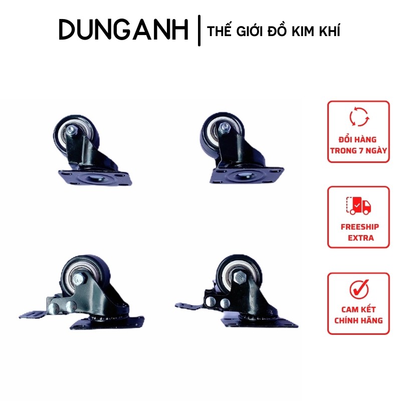 Bánh xe đẩy hàng loại 4cm - kim khí dung anh - bộ 4 bánh xe đẩy hàng xoay 360 độ, có khoá chống trượt