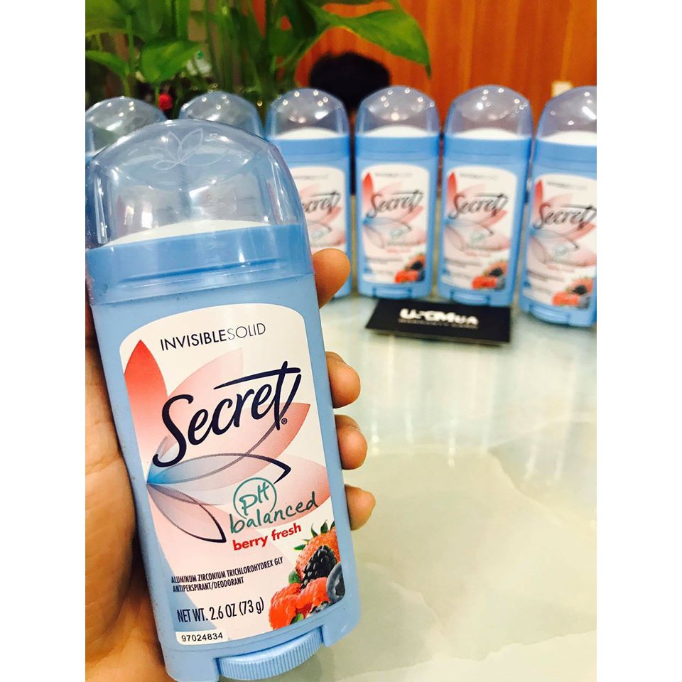 Lăn khử mùi sáp Secret PH Balanced Berry Fresh Invisible Solid 73g, lăn dạng sáp dành cho nữ