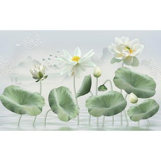 Tranh dán tường VTC Hoa sen trăng UD0810 kim sa