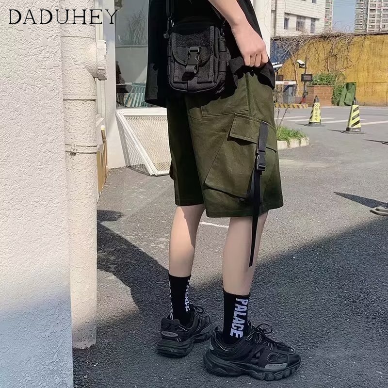 DaDuHey Men's Korean-Style Summer Retro Multi-Pocket Workwear Shorts Ins Loose Casual Straight-Leg Five Points Sports Pants