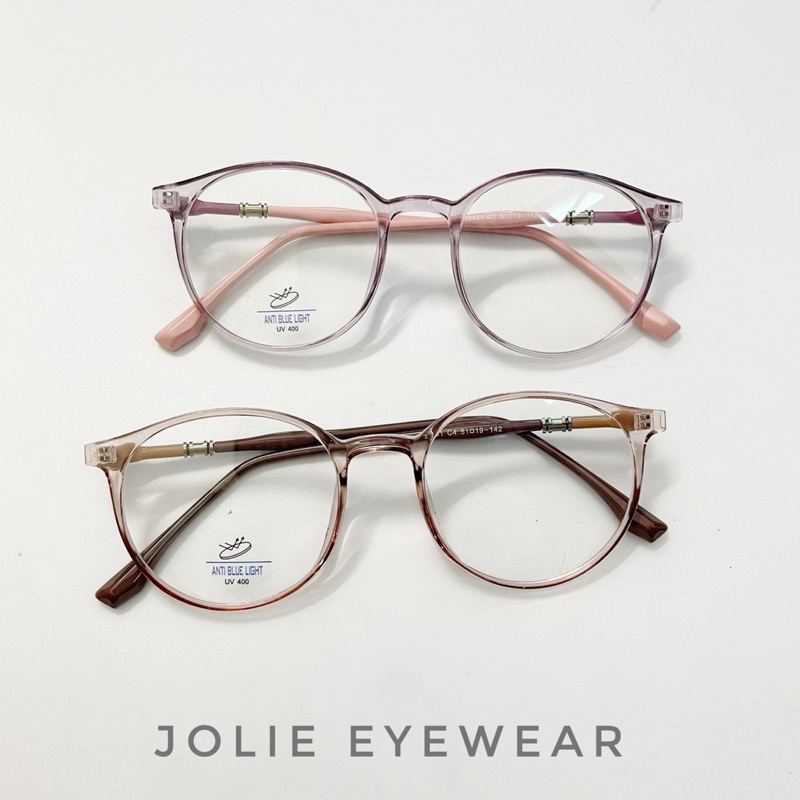 Kính mắt cận nam nữ, gọng giả cận tròn nhựa dẻo Tr90 mẫu mới 22431 chống ánh sáng xanh, UV400 Jolie eyewear