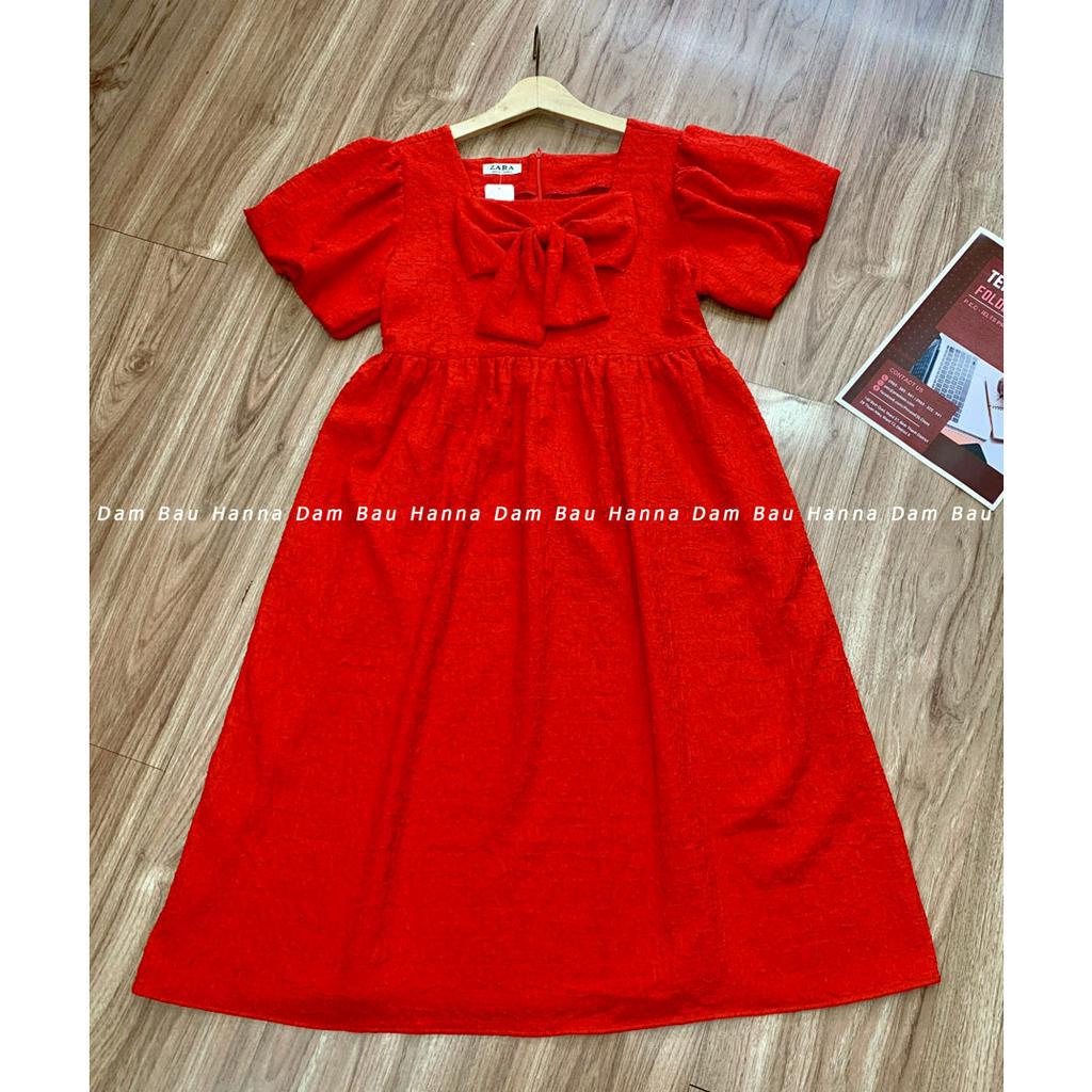 [HANNA- 55-75KG] Đầm bầu xinh dự tiệc baby doll đầm dài vải mềm mát dễ thương có khóa sau lưng free size 55-75kg