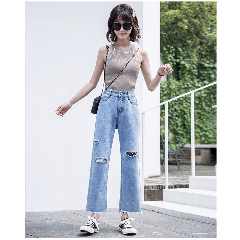 [Mã WASTMAY giảm 15% tối đa 30K đơn 150K] Quần jean baggy nữ 9 tấc ống suông rộng rách đẹp | BigBuy360 - bigbuy360.vn