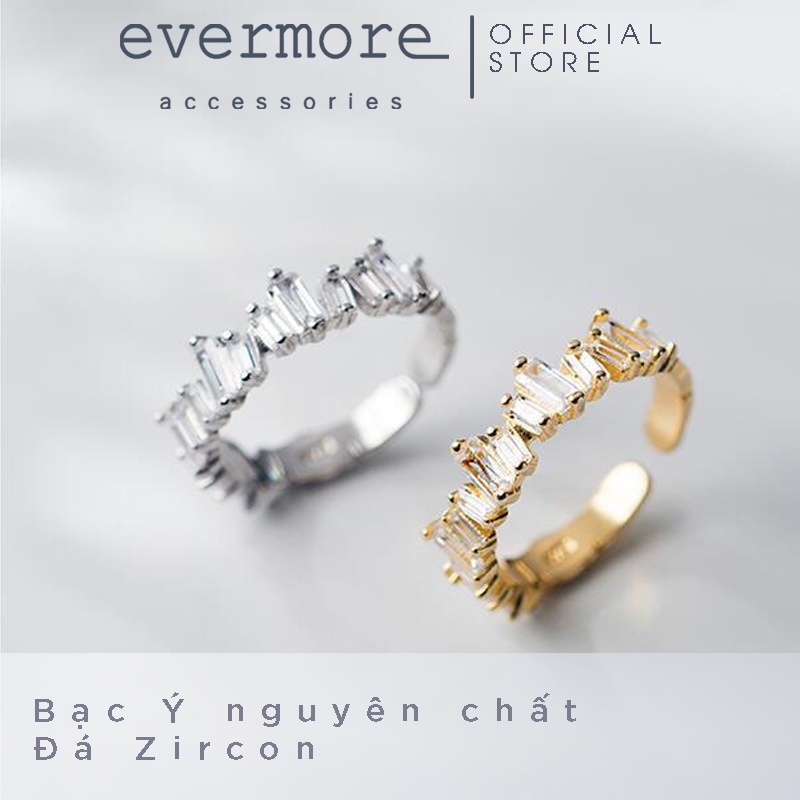 Nhẫn bạc EVERMORE, nhẫn bạc Ý 925 đính đá chữ nhật toàn vành Damianos thanh lịch, minimalism - N040
