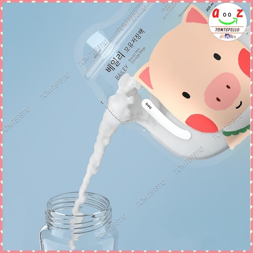Túi Trữ Sữa Có Vòi 200ML Hãng BAILEY Hàn Quốc Không Chứa BPA An Toàn Cho Bé - Túi Dự Trữ Sữa Con Heo, Chuột Hộp 60 Túi