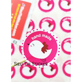Set 100 Tem dán tròn handmade hình chim hồng chấm bi chất liệu giấy dán trang trí túi, hộp bánh kem, trang trí phụ kiện