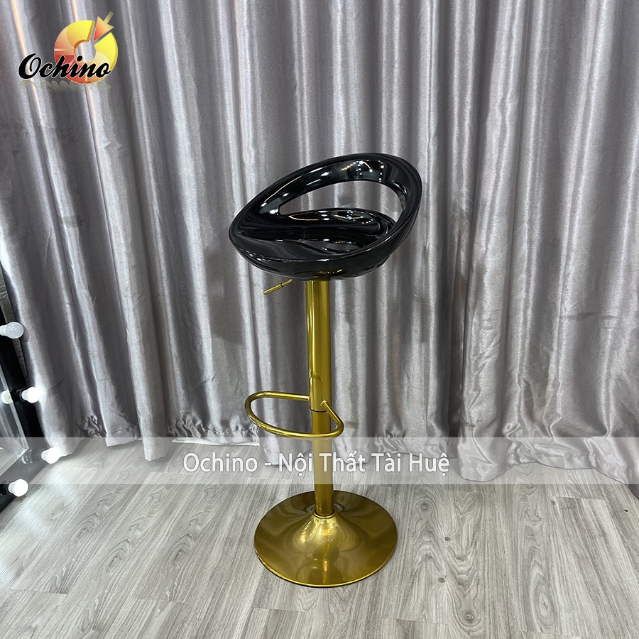 Ghế Bar, Ghế Trang Điểm Mẫu NHỰA KHOÉT LỖ Chân Vàng K1 Sang Chảnh Điều Chỉnh Độ Cao 60/80 Và Xoay 360 Độ ( Có Sẵn)