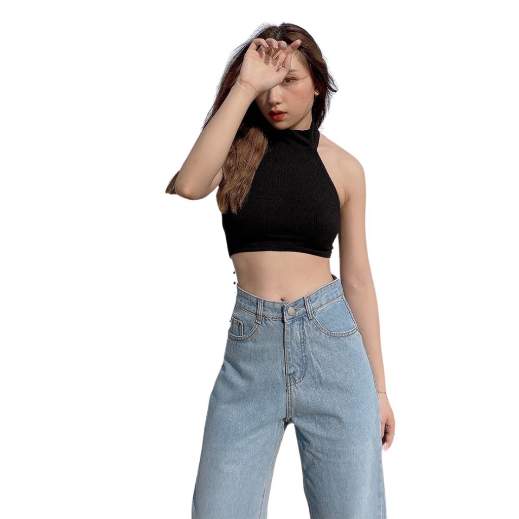 Áo Yếm Cổ Lọ Croptop Nữ LA BOUTIQUE nhiều màu, ôm body, hở lưng quyến rũ, freesize, thun co giãn 4 chiều đi chơi dạo phố