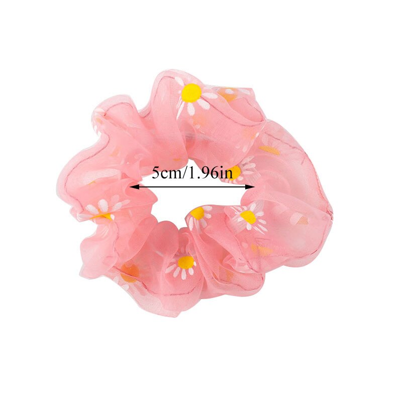 Scrunchies hoa cúc Dây Buộc Tóc Vải Lưới Trong Suốt In Họa Tiết Hoa Cúc Phong Cách Hàn Quốc