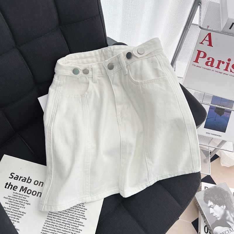 Chân Váy Denim Lưng Cao Dáng Chữ A Thiết Kế Mới Thời Trang Mùa Hè Cho Nữ