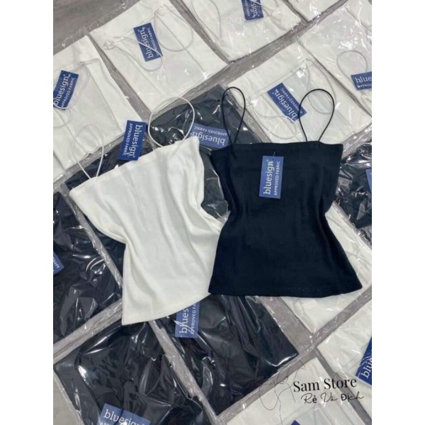 Áo hai dây bún sợi thun gân đẹp 100% cotton đen trắng áo croptop ôm